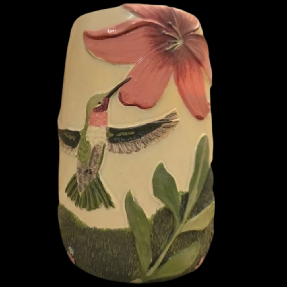 Hummingbird Floral Ceramic Vase - Toothbrush Holder Flower Vase